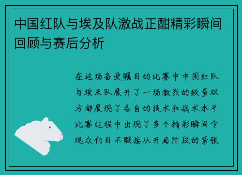 中国红队与埃及队激战正酣精彩瞬间回顾与赛后分析